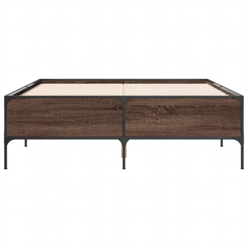 Barna tölgyszínű szerelt fa és fém ágykeret 135 x 190 cm