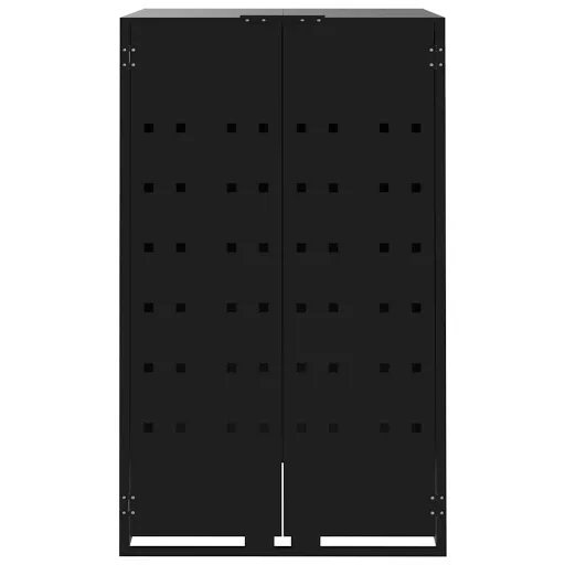 Fekete acél kerekes tároló 4 szemeteskukához 276 x 79 x 117 cm