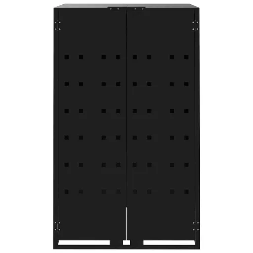Fekete acél kerekes tároló 6 szemeteskukához 414 x 79 x 117 cm