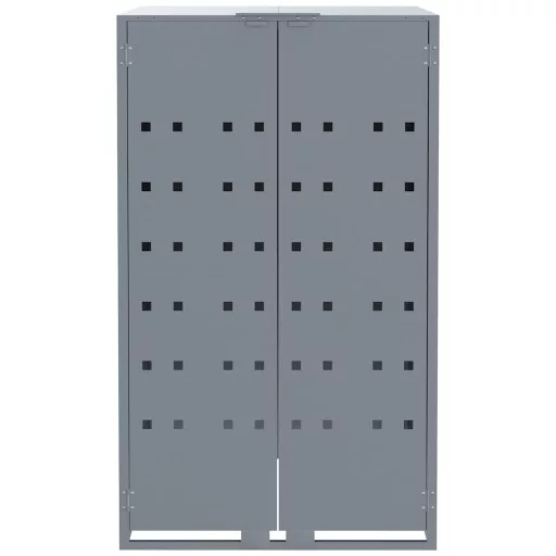 Szürke acél kerekes tároló 5 szemeteskukához 345 x 79 x 117 cm