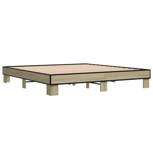 Sonoma tölgyszínű szerelt fa és fém ágykeret 200 x 200 cm