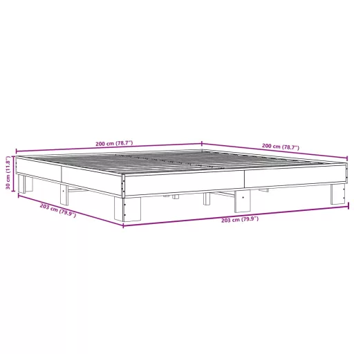 Sonoma tölgyszínű szerelt fa és fém ágykeret 200 x 200 cm