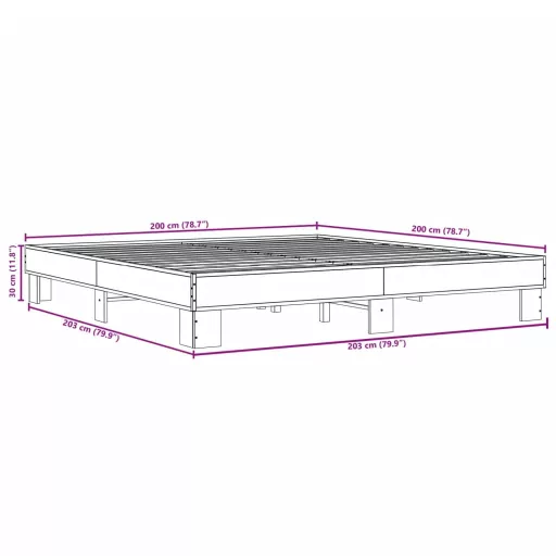 Szürke sonoma szerelt fa és fém ágykeret 200 x 200 cm