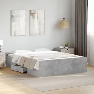 Betonszürke szerelt fa ágykeret fiókokkal 135 x 190 cm