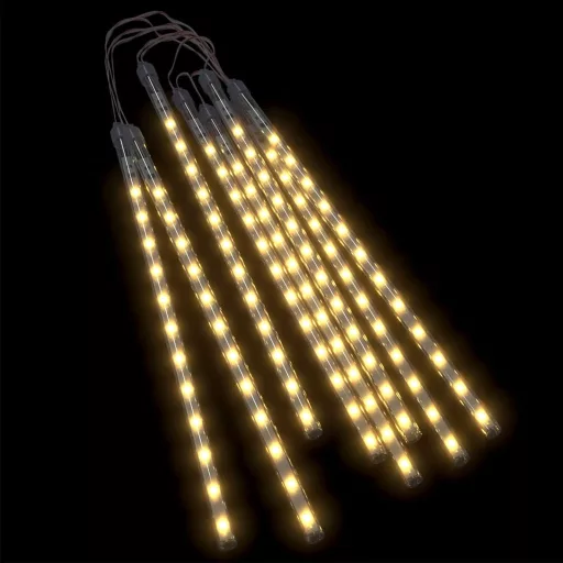 8 db 192 LED-es meleg fehér bel-/kültéri meteor fényfüzér 30 cm