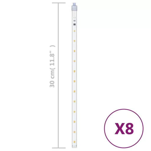8 db 192 LED-es meleg fehér bel-/kültéri meteor fényfüzér 30 cm