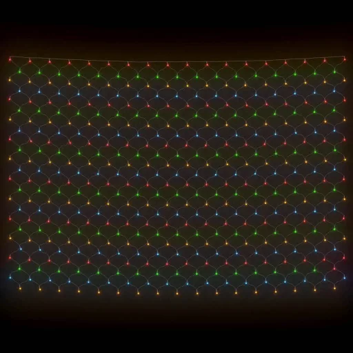 Színes kültéri hálós karácsonyi világítás 306 LED-del 3 x 3 m