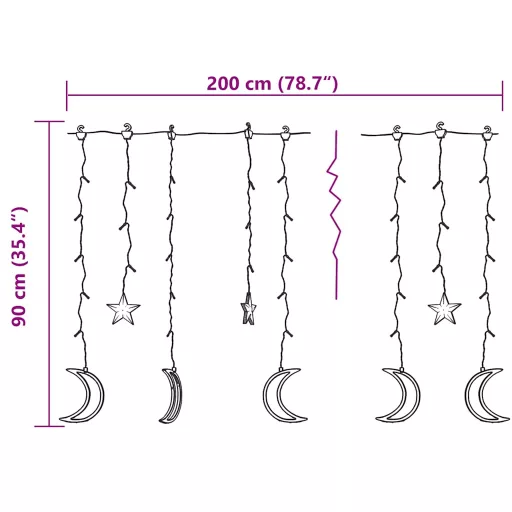 Csillag és hold fényfüzér 138 kék LED-del és távirányítóval
