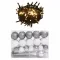 60 részes fehér-szürke karácsonyi gömbszett csúccsal + 150 LED