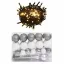 60 részes fehér-szürke karácsonyi gömbszett csúccsal + 150 LED