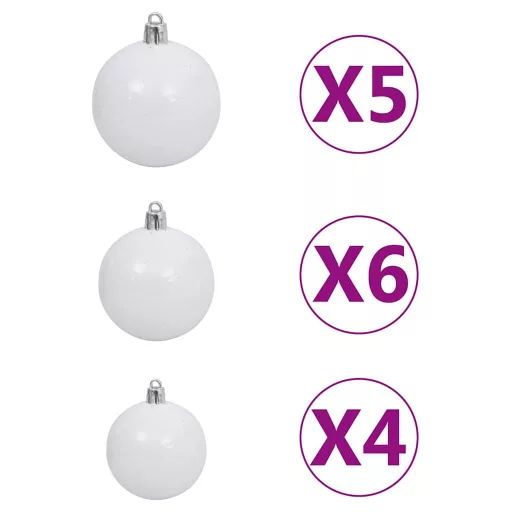 60 részes fehér-szürke karácsonyi gömbszett csúccsal + 150 LED