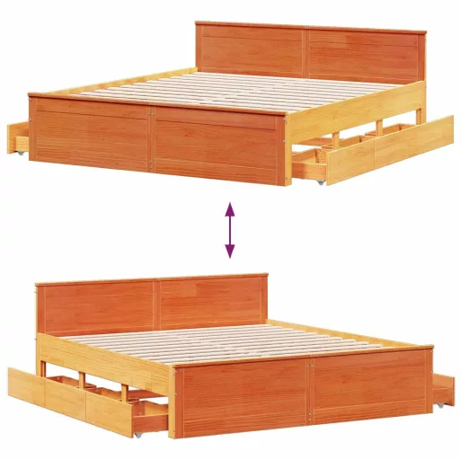 Barna tömör fenyőfa ágy matrac nélkül fejtámlával 200 x 200 cm