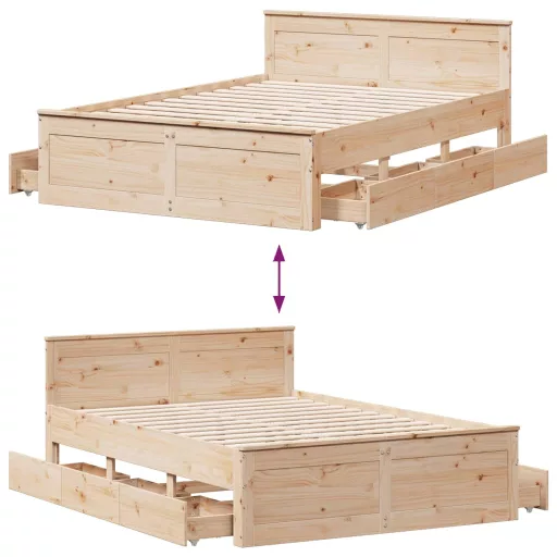 Tömör fenyőfa fejtámlás ágykeret matrac nélkül 150 x 200 cm