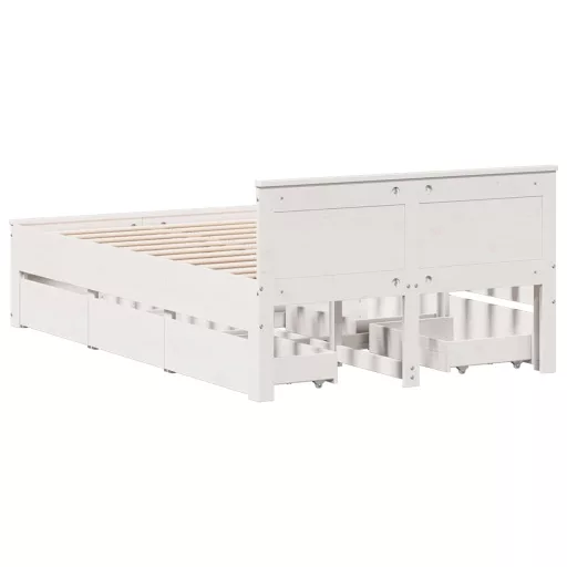 Fehér tömör fenyőfa fejtámlás ágykeret matrac nélkül 120x200 cm