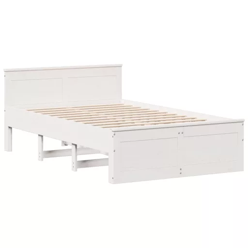 Fehér tömör fenyőfa fejtámlás ágykeret matrac nélkül 120x200 cm