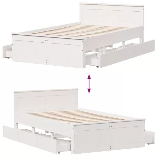 Fehér tömör fenyőfa fejtámlás ágykeret matrac nélkül 120x200 cm