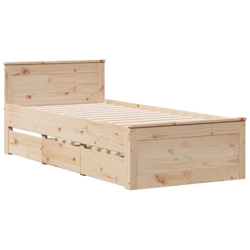 Tömör fenyőfa ágy matrac nélkül fejtámlával 90 x 200 cm