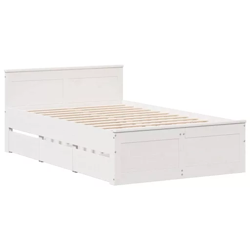 Fehér tömör fenyőfa fejtámlás ágykeret matrac nélkül 135x190 cm
