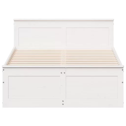 Fehér tömör fenyőfa fejtámlás ágykeret matrac nélkül 135x190 cm