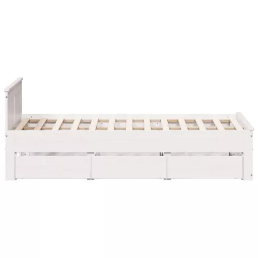 Fehér tömör fenyőfa fejtámlás ágykeret matrac nélkül 135x190 cm