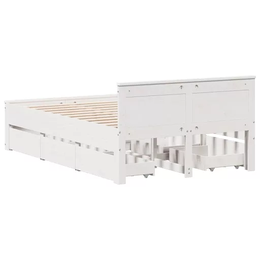Fehér tömör fenyőfa fejtámlás ágykeret matrac nélkül 135x190 cm
