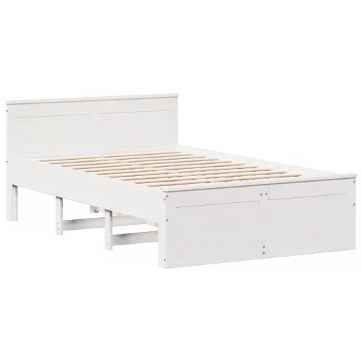 Fehér tömör fenyőfa fejtámlás ágykeret matrac nélkül 135x190 cm