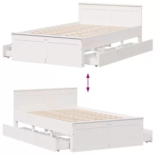 Fehér tömör fenyőfa fejtámlás ágykeret matrac nélkül 135x190 cm