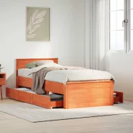   Barna tömör fenyőfa fejtámlás ágykeret matrac nélkül 90x190 cm