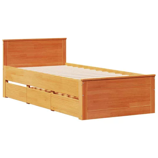 Barna tömör fenyőfa fejtámlás ágykeret matrac nélkül 90x190 cm