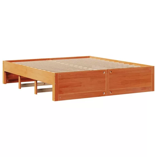 Barna tömör fenyőfa fiókos ágykeret matrac nélkül 180 x 200 cm