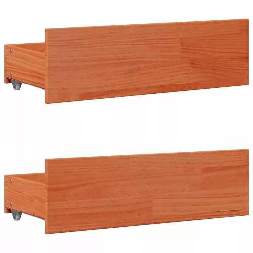 Barna tömör fenyőfa fiókos ágykeret matrac nélkül 180 x 200 cm