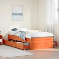   Barna tömör fenyőfa fiókos ágykeret matrac nélkül 100 x 200 cm