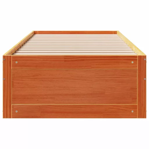 Barna tömör fenyőfa fiókos ágykeret matrac nélkül 100 x 200 cm