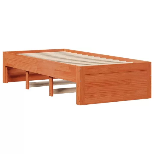 Barna tömör fenyőfa fiókos ágykeret matrac nélkül 100 x 200 cm