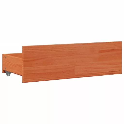 Barna tömör fenyőfa fiókos ágykeret matrac nélkül 100 x 200 cm