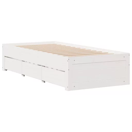 Fehér tömör fenyőfa fiókos ágykeret matrac nélkül 90 x 200 cm