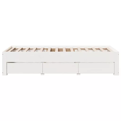 Fehér tömör fenyőfa fiókos ágykeret matrac nélkül 90 x 200 cm