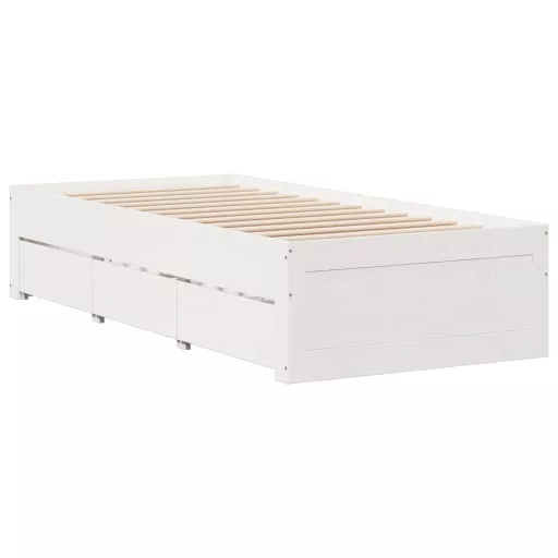 Fehér tömör fenyőfa fiókos ágykeret matrac nélkül 90 x 200 cm