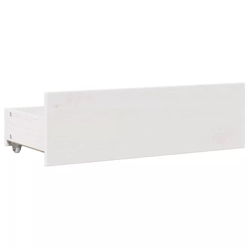Fehér tömör fenyőfa fiókos ágykeret matrac nélkül 90 x 200 cm