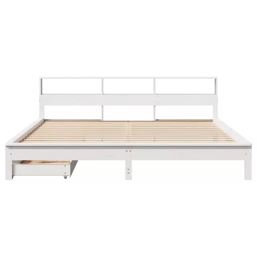 Fehér tömör fenyőfa könyvespolcos ágy matrac nélkül 200x200 cm