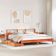   Barna tömör fenyőfa könyvespolcos ágy matrac nélkül 200 x 200cm
