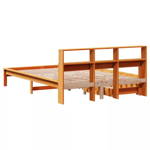 Barna tömör fenyőfa könyvespolcos ágy matrac nélkül 120 x 200cm
