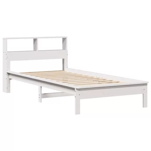 Fehér tömör fenyőfa könyvespolcos ágy matrac nélkül 90 x 200 cm