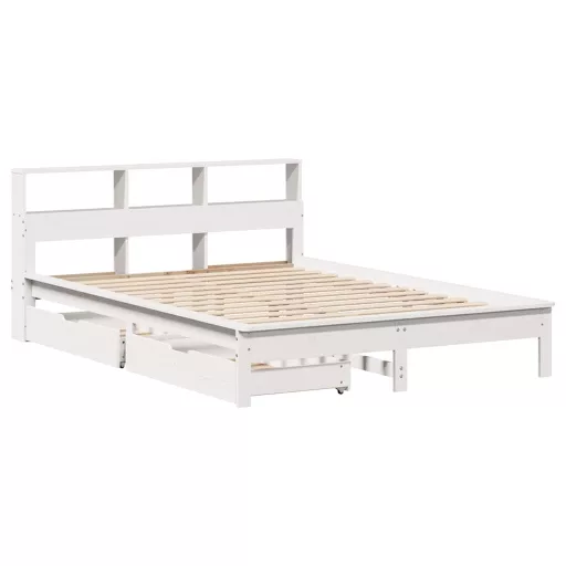 Fehér tömör fenyőfa könyvespolcos ágy matrac nélkül 140x190 cm