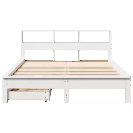 Fehér tömör fenyőfa könyvespolcos ágy matrac nélkül 140x190 cm