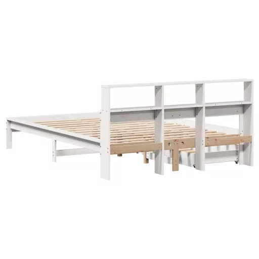 Fehér tömör fenyőfa könyvespolcos ágy matrac nélkül 140x190 cm