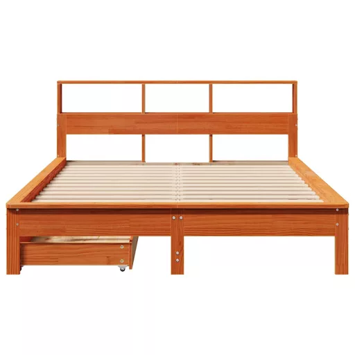 Barna tömör fenyőfa könyvespolcos ágy matrac nélkül 140 x 190cm