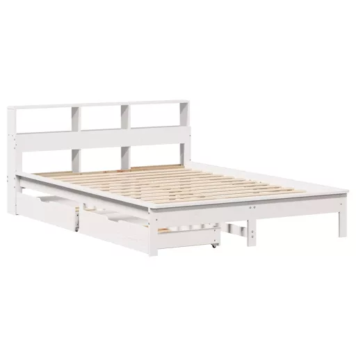 Fehér tömör fenyőfa könyvespolcos ágy matrac nélkül 135x190 cm