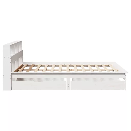 Fehér tömör fenyőfa könyvespolcos ágy matrac nélkül 135x190 cm