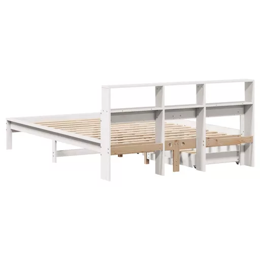 Fehér tömör fenyőfa könyvespolcos ágy matrac nélkül 135x190 cm